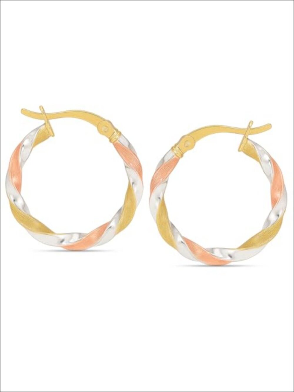 925 Sterling Silver Hoop Earrings 14K Gold-Plated Twisted Click-Top 20mm